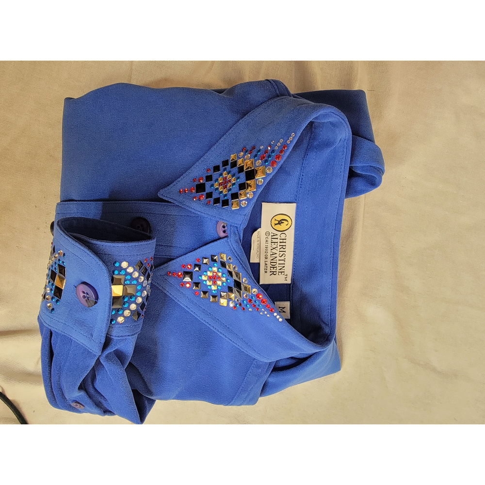 Christine Alexander Blue Western Shirt With Gems M